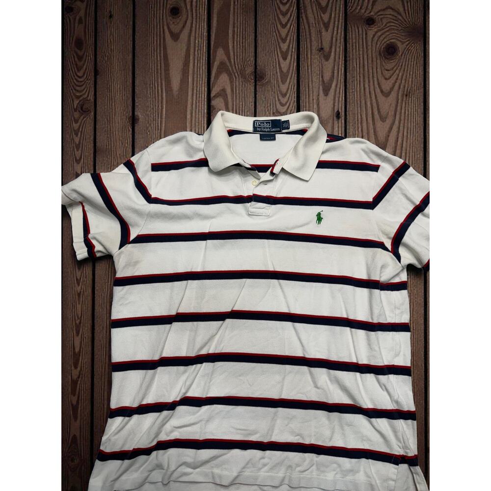 Polo Ralph Lauren Custom Fit Striped Polo Shirt Men’s XL White Navy Red